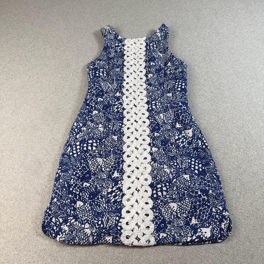 Lilly Pulitzer Target Dress Women 4 Blue Floral Shift Jacquard Zip Tropical Twee